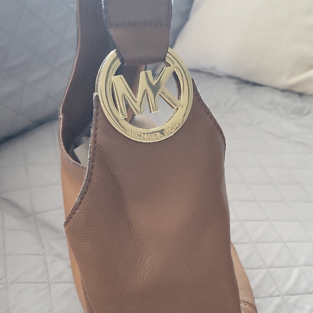 Michael Kors Brown Leather Handbag with Gold Logo
